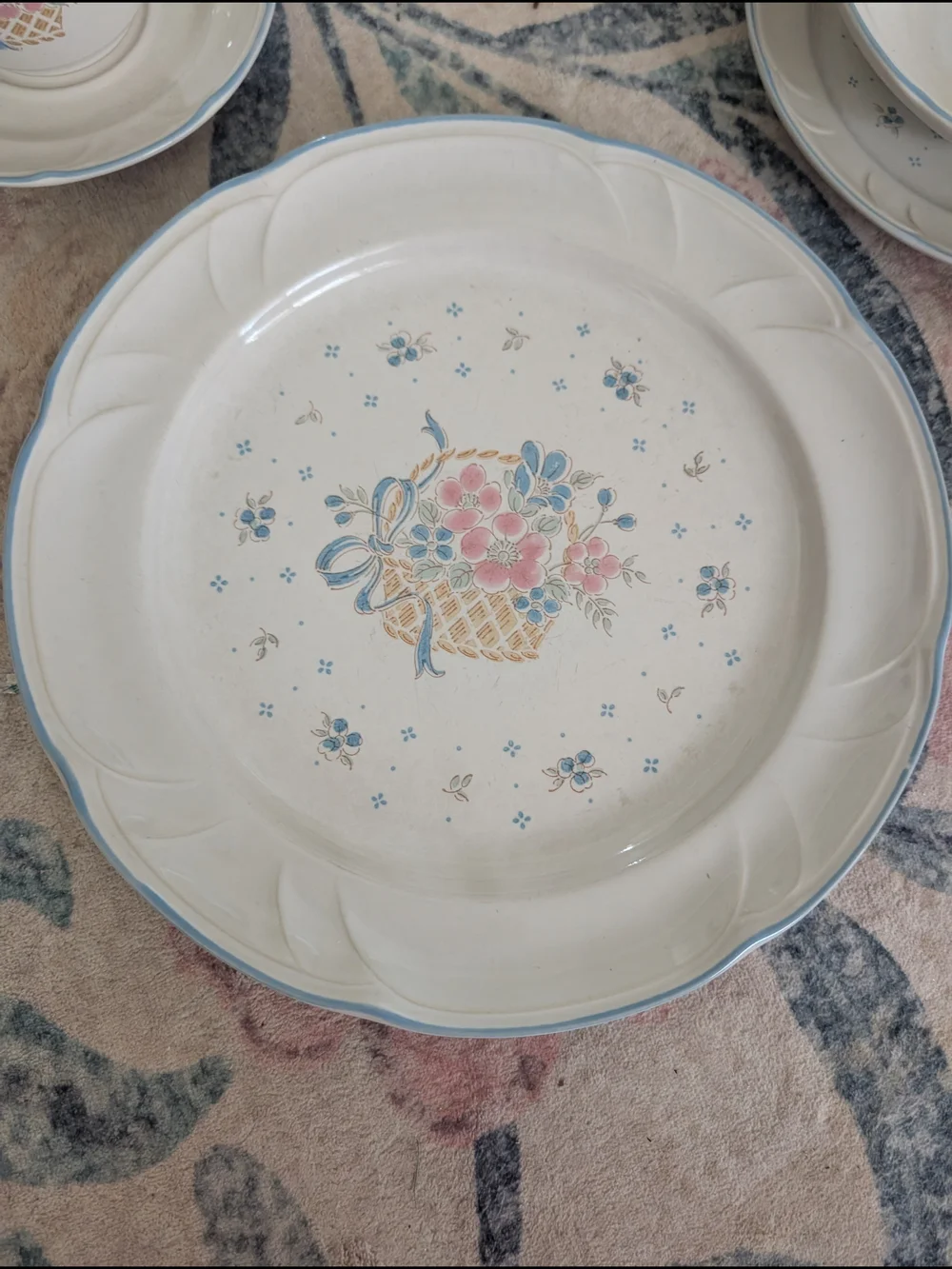 Vintage Country Basket Dish Set- Dinner And Salad Plates, Cup And Saucer, Bowl